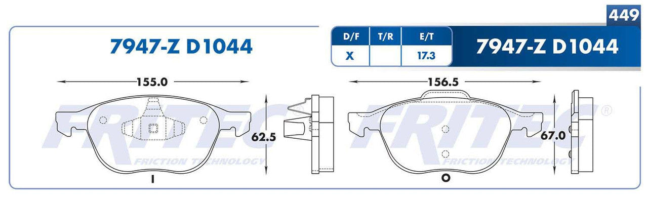 M-7947-Z PADS (7947-D1044) RD 3 2004-2005 MAZDA 5 2006-2015 FORD FOCUS 2004-2007 2012-2016 FOCUS SPORT 2007-2010 MAZDA