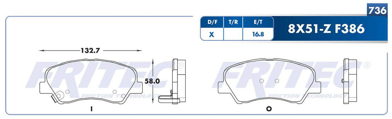 M-8X51-Z PADS (8X51-F386 )( 8806-D1593) RD ATTITUDE 2012-2014 HYUNDAI ACCENT 2018-2021 KIA RIO 2016-2019 DODGE