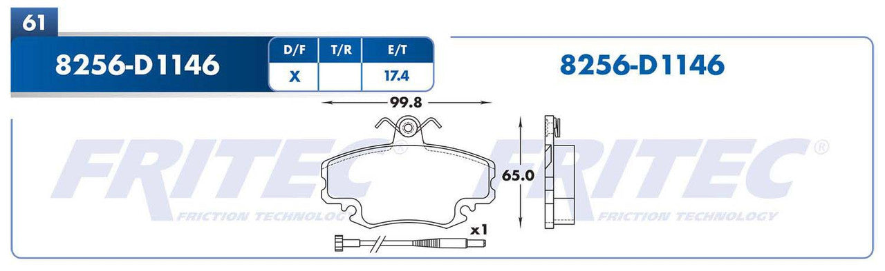M-8256-Z PADS (8256-D1146) RD APRIO 2008-2010 RENAULT CLIO 2001-2010 RENAULT CLIO SPORT 2001-2006 RENAULT TRUCK NISSAN