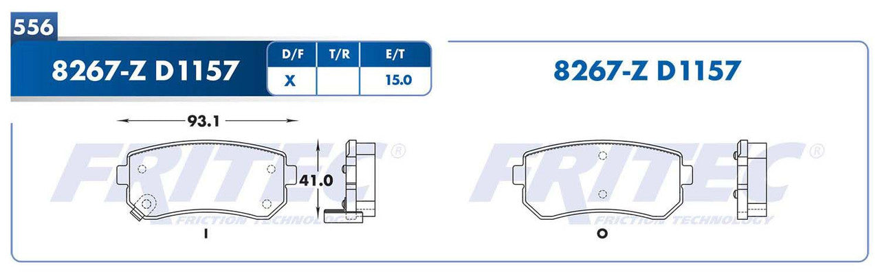 M-8267-Z PADS (8267-D1157) RT ATTITUDE 2008-2011 HYUNDAI ACCENT 2006-2009 KIA RIO 2006-2007 HYUNDAI IX35 2015 HY DODGE