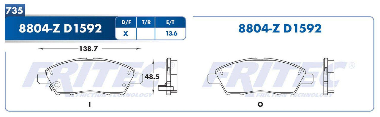 M-8804-Z PADS (8804-D1592) RD MARCH 2011-2019 NOTE 2014-2019 VERSA 2012-2019 NISSAN