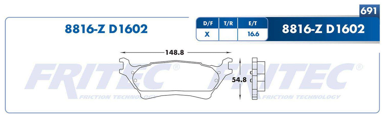 M-8816-Z PADS (8816-D1602) RT TRUCK F-150 2012-2016 FORD TRUCK LOBO 2012-2020 FORD TRUCK LOBO SVT RAPTOR 4WD 201 FORD