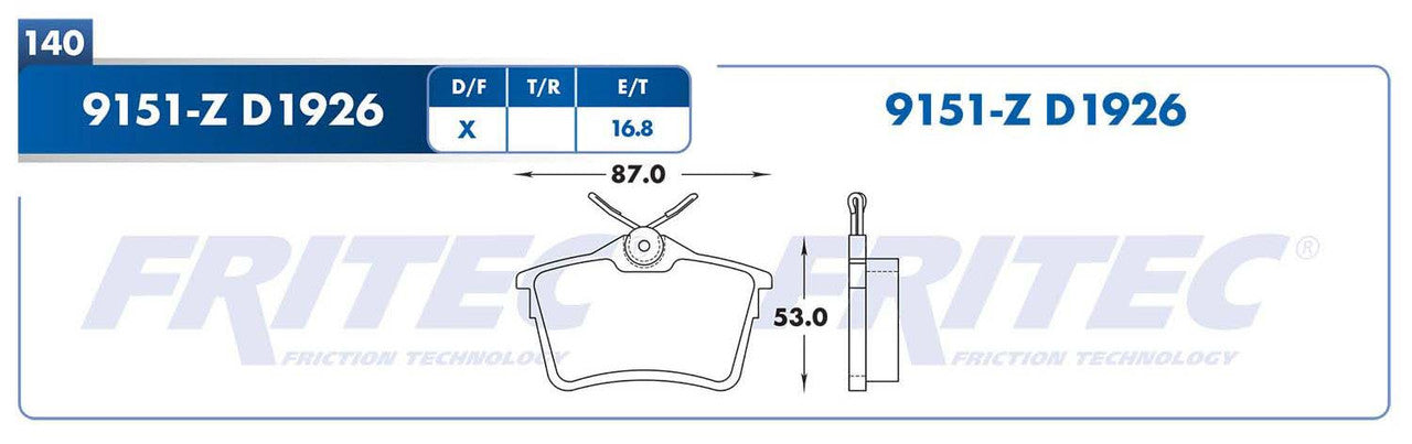 M-9151-Z BALATAS (9151-D1926) R.T. PARTNER TEPEE PARTNER HDI 2013-2019 PEUGEOT