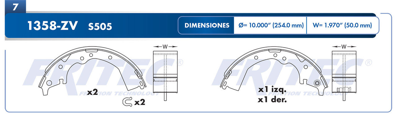 OW-1358-ZV ZAPATA DE FRENOS (1358-S505) PICKUP 1980/1983 1990/1995 PREVIA 1991/1995 TACOMA 1995/2013 PREVIA 1997/1997 TOYOTA