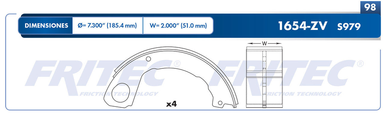 OW-1664-ZV BRAKE SHOE 1664-S993 FORD FIESTA MEX 1998/2005 KA MEX 2001/2008 COURIER MEX 2001/2005 ECOSPORT MEX 2004/2010 FIAT