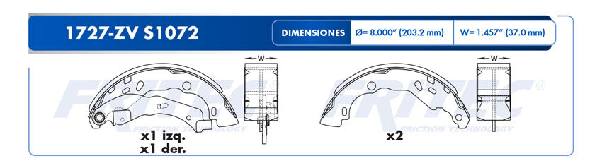 OW-1727-ZV BALATAS (1727-S1072) SANDERO AUTHENTIQUE MEX 2008-2011 SANDERO DYNAMIQUE MEX 2010-2012 SANDERO EXPRESSION ME RENAULT
