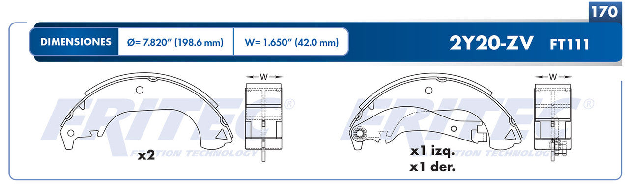 OW-2Y20-ZV ZAPATA DE FRENOS 2Y20-FT111 RAM 700 2015/2016 FIAT STRADA 2010/2014 RAM