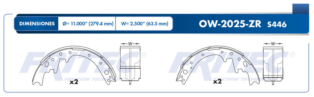 OW-2025-ZR BRAKE SHOE (2025-S446) CHRYSLER TRUCK GRAND VOYAGER MEX 1992/1993 CHRYSLER