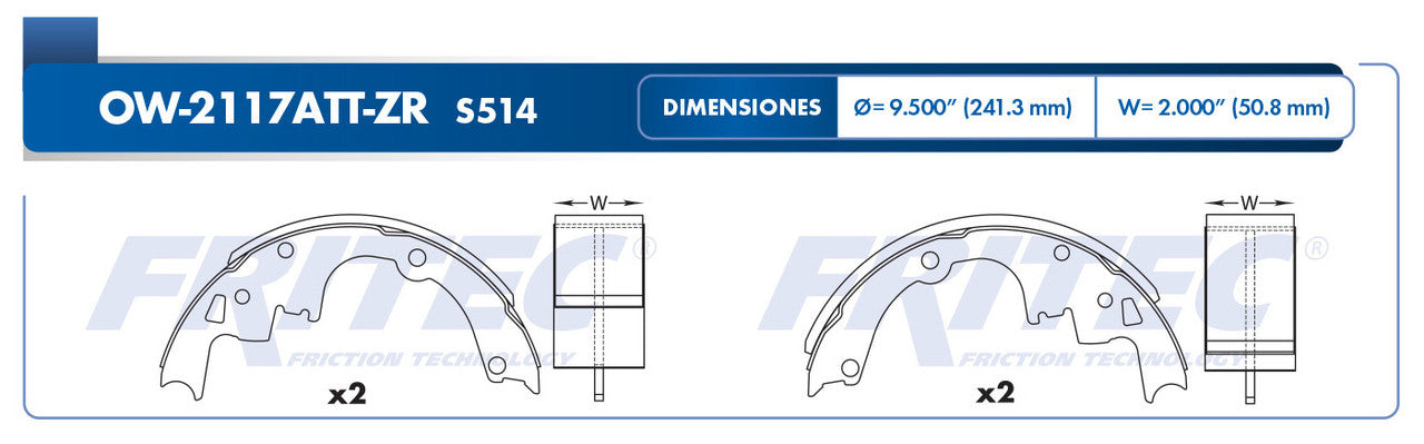 OW-2117ATT-ZV BRAKE SHOE 2117ATT-S514 CAMARO 92/97 ASTRO 90/99 BLAZER 95/97 MITSUBISHI