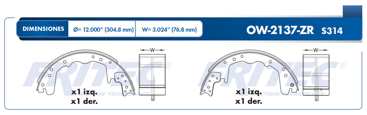 OW-2137-ZR PADS (2137-S314) TRUCK F350 1 TON P/U 2WD 1980-1980 1983-1992 1994-1997 F350 1 TON P/U 2WD MEX 1999-1999 FORD