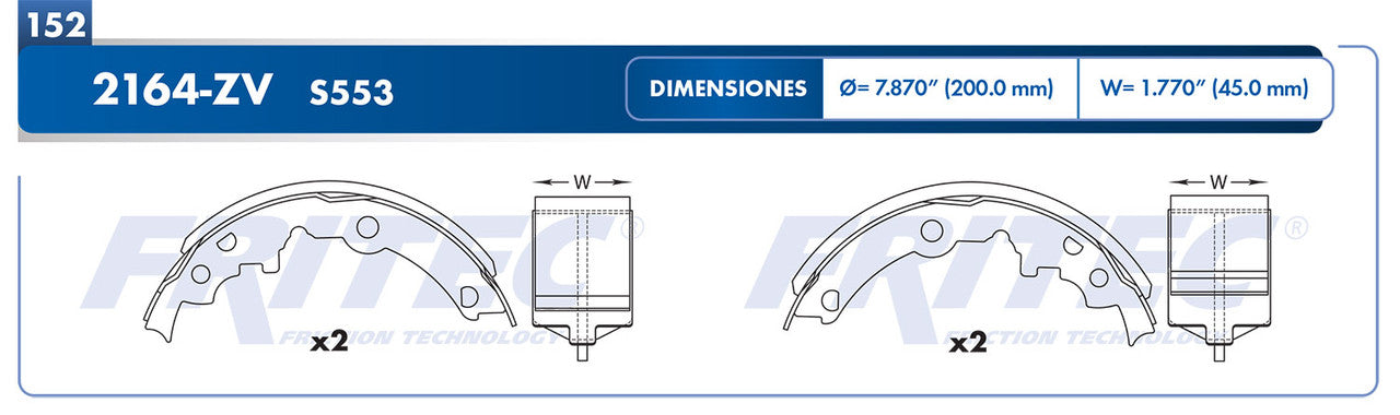 OW-2164-ZV BALATAS (2164-S553) SKYLARK 1990-1998 CHEVROLET BERETTA 1991-1995 CAVALIER 1990-1999 CHEVETTE 1985-1987 CORS BUICK