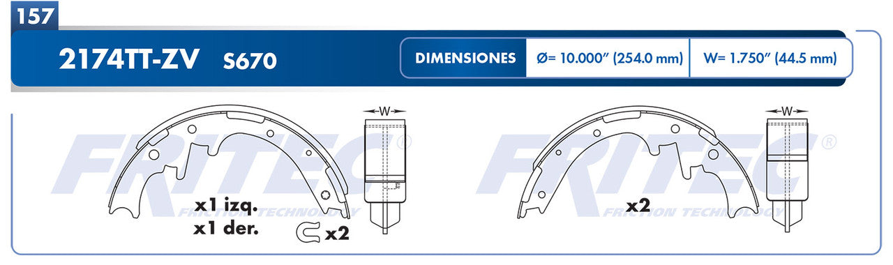 OW-2174TT-ZV BRAKE SHOE 2174TT-S670 JEEP CHEROKEE 1991/1996 1999/2001 GRAND CHEROKEE 1993/1994 LIBERTY 2002/2002 JEEP