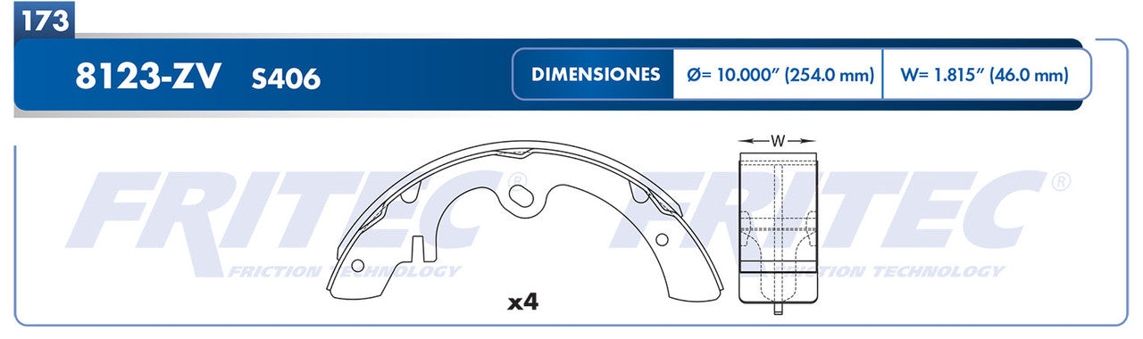 OW-8123-ZV BRAKE SHOE (8123-S406) NISSAN/DATSUN TRUCK ICHI VAN MEX 1987/1994 PICKUP MEX 1980/1989 NISSAN