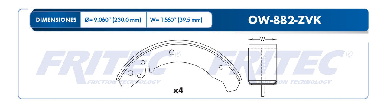 OW-882-ZVK BRAKE SHOE VOLKSWAGEN SEDAN 1980-2004 VOLKSWAGEN