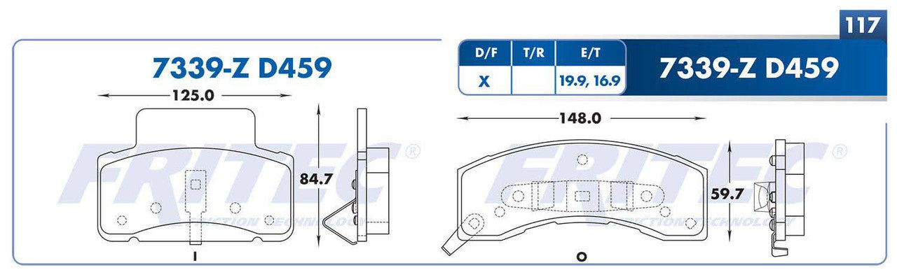 SHD7339-Z PADS (7339-D459) RD TRUCK C30 1991-1991 CHEVROLET TRUCK EXPRESS 2500 2000-2002 CHEVROLET TRUCK K3500 19 GENERAL MOTORS