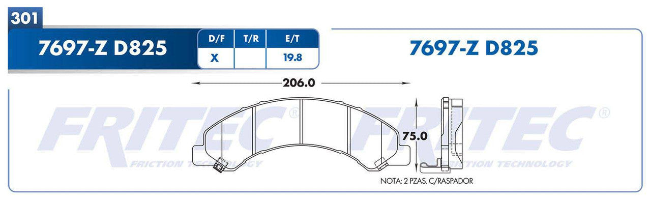 SHD7697-Z BRAKE PADS (7697-D825) RD ELF 300 2008-2013 ELF 400 2007-2011 HINO 300 SERIES 716 816 2008-2019 ISUZU