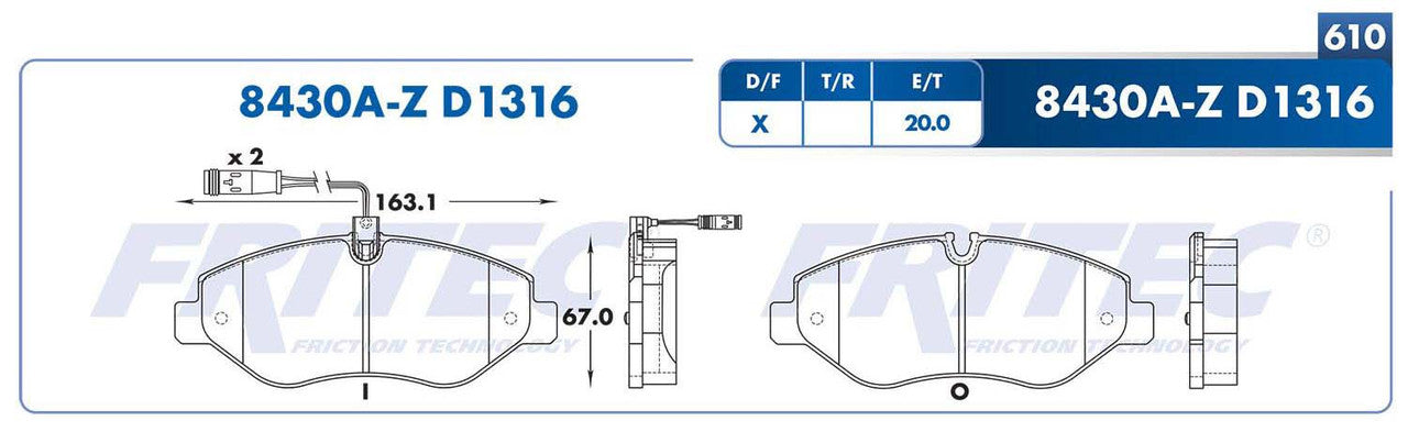 SHD8430A-Z PADS (8430A-D1316 )( 8793-D1581) RD TRUCK SPRINTER 2500 2007-2015 MERCEDES BENZ TRUCK SPRINTER 315 2007 DODGE