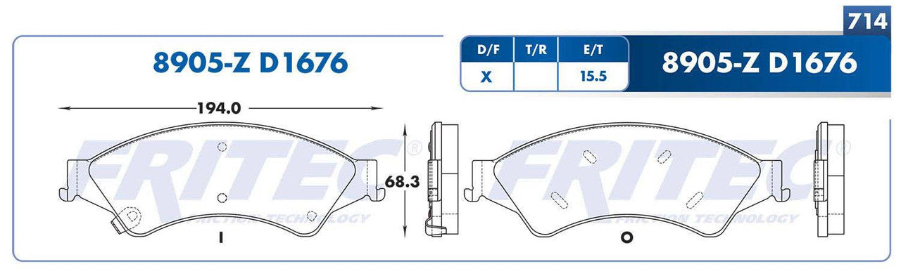 SHD8905-Z PADS (8905-D1676) RD RANGER 2013-2021 FORD