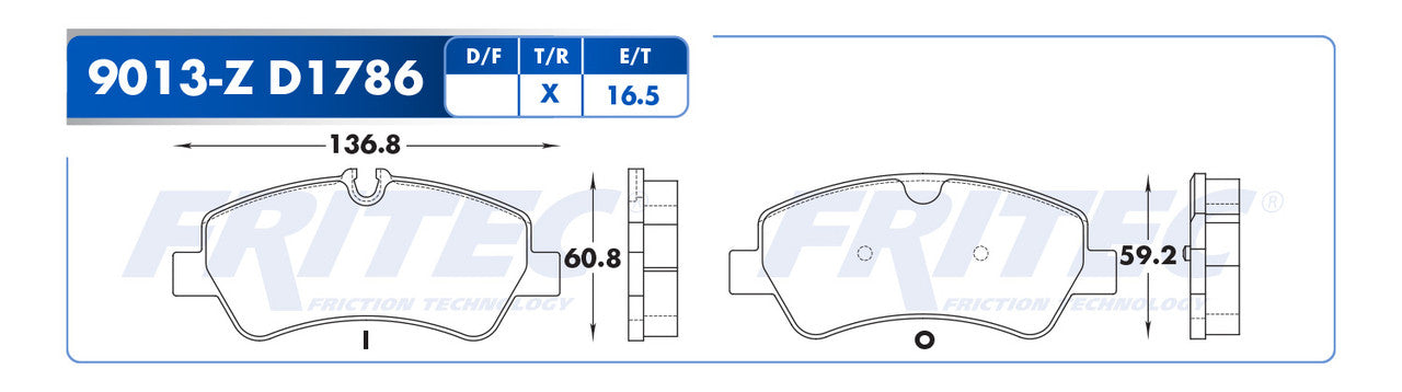 SHD9013-Z PADS (9013-D1786) RT TRUCK TRANSIT CUSTOM 2014-2020 FORD