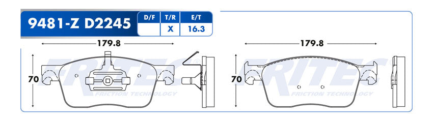 SHD9481-Z PADS (9481-D2245) RD EXPERT 2018-2021 PEUGEOT