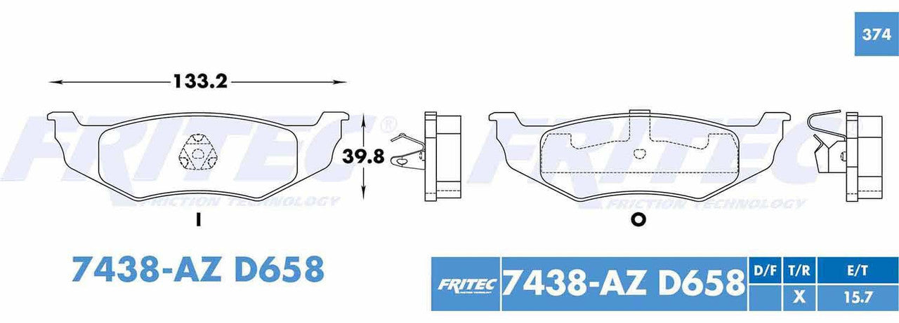 SPC-7438-AZ PADS 7438A-D658 (T)CONCORDE 95/04 INTREPID 95/04 LEBARON 93/95 PT CRUISER 04/09 NEON SRT4 03/05 CHRYSLER