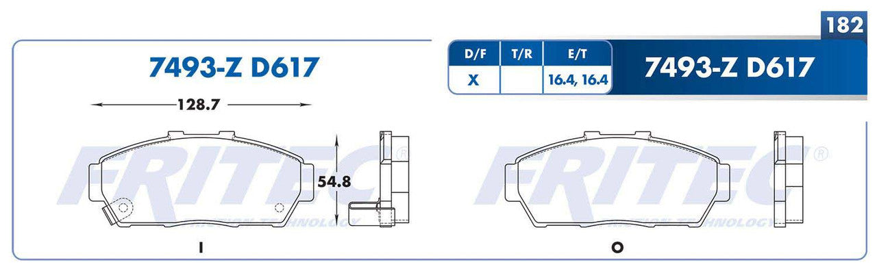 SPC-7493-Z BRAKE PADS (7493-D617) RD INTEGRA 1994-2001 HONDA CIVIC 1994-1995 HONDA CIVIC DEL SOL 1995-1997 ACURA