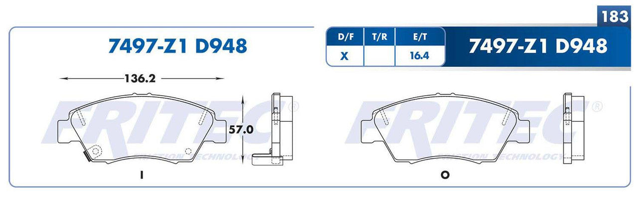 SPC-7497-Z1 PADS 7497-D948 (FDB-948TX)(D)ACURA ILX HYBRID 2013 CIVIC 93/95 CIVIC 03/13 CIVIC DEL SOL 94/97 FIT 09/13 HONDA