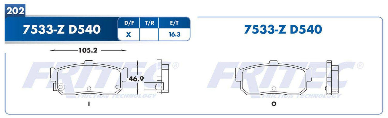 SPC-7533-Z PADS 7533-D540 (FDB-1104)(T)INFINITI G20 91/94 G20 99/01 I30 96/01 ALTIMA 93/01 MAXIMA 91/01 SENTRA 00/01 NISSAN