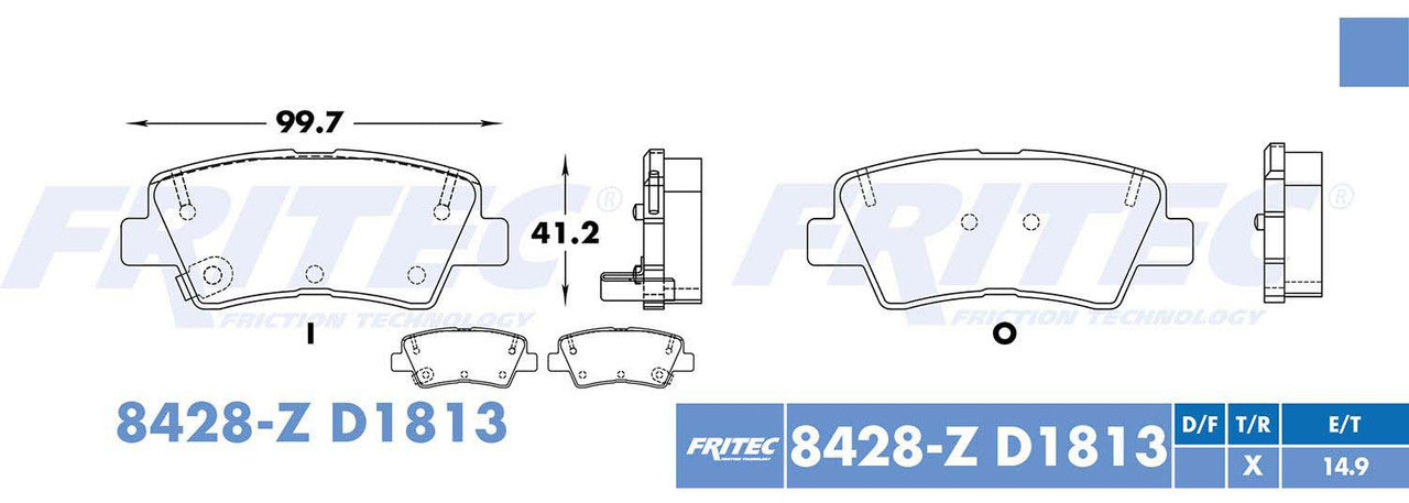 SPC-8428-Z5 PADS (8428-D1812) RT SPORTAGE 2016-2020 KIA RIO 2016-2017 HYUNDAI ELANTRA 1.8LTS 2015-2016 HYUNDAI ELAN KIA