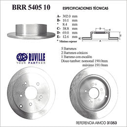 RV-BRR540510 BRAKE DISC AND ROTOR RT (FR-19007)(31353)(5) MITSUBISHI ENDEAVOR 04/08 BRR-540510 MITSUBISHI