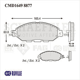 RV-CMD16498877 PADS 8877-D1649 (CE) RD PATHFINDER 2013/18 INFINITI XJ35 2013/18 QX60 2014/18 NISSAN