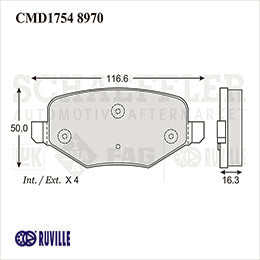RV-CMD17548970 PADS 8970-D1754 (CE) RT EDGE 13/15 EXPLORER 2013/18 (EXCEPT HD BRAKES) LINCOLN MKX 13/15 FORD
