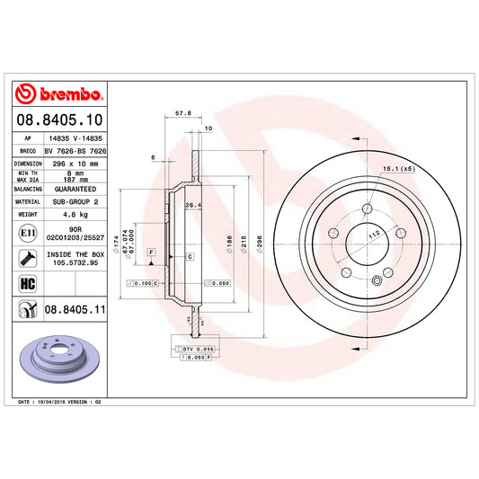 BRE-08.8405.11 - PAR DE DISCOS DE FRENO TRASEROS PARA MERCEDES-BENZ VITO BASE 2009-2013