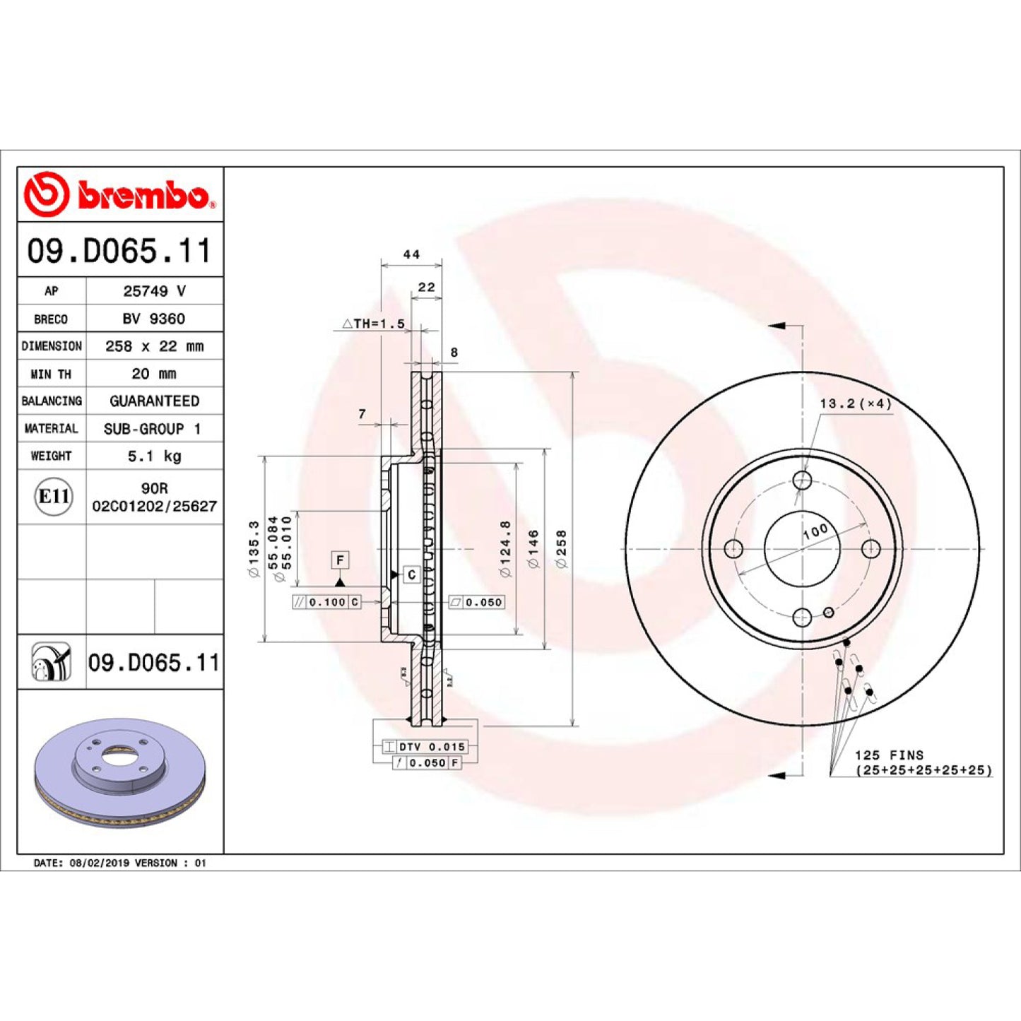 BRE-09.D065.11 - PAR DE DISCOS DE FRENO DELANTEROS PARA MAZDA 2 I 2016-2016