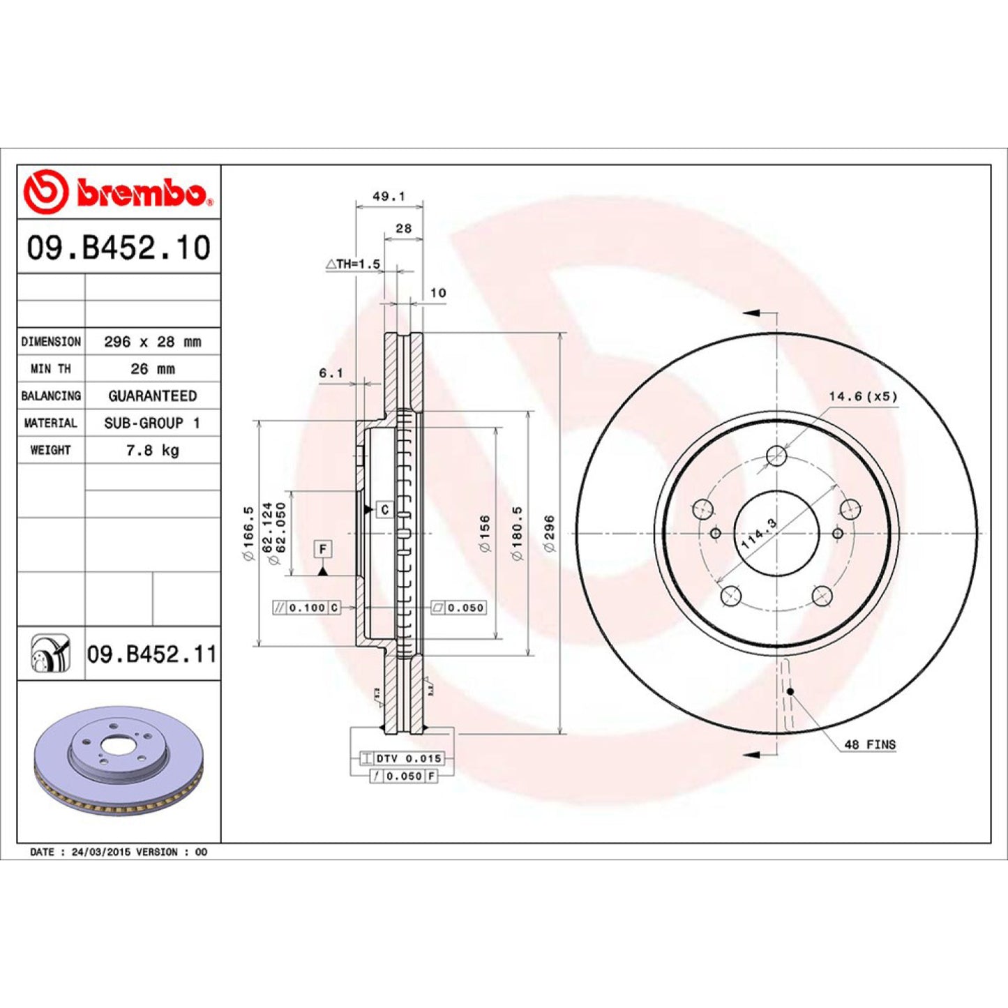 BRE-09.B452.10 - PAR DE DISCOS DE FRENO DELANTEROS PARA TOYOTA AVALON LIMITED 2006-2007