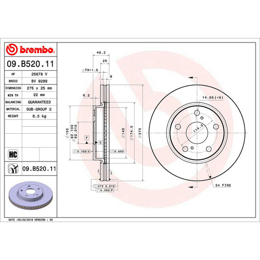 BRE-09.B520.10 - PAR DE DISCOS DE FRENO DELANTEROS PARA TOYOTA RAV4 BASE  2.4 4 2006-2008