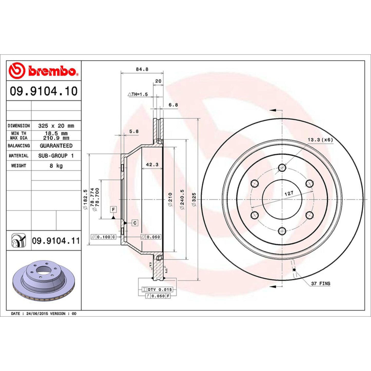 BRE-09.9104.10 - PAR DE DISCOS DE FRENO TRASEROS PARA BUICK RAINIER CXL  4.2 6 2007-2007
