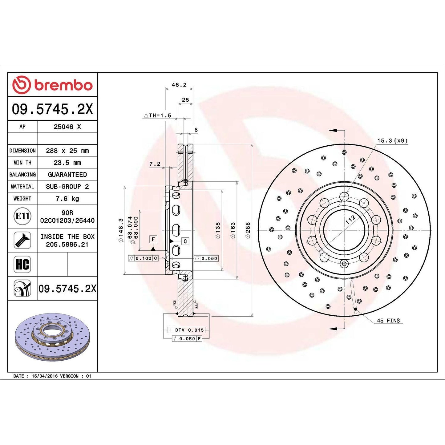 BRE-09.5745.2X - PAR DE DISCOS DE FRENO DELANTEROS PARA AUDI A4 AVANT 2004-2004