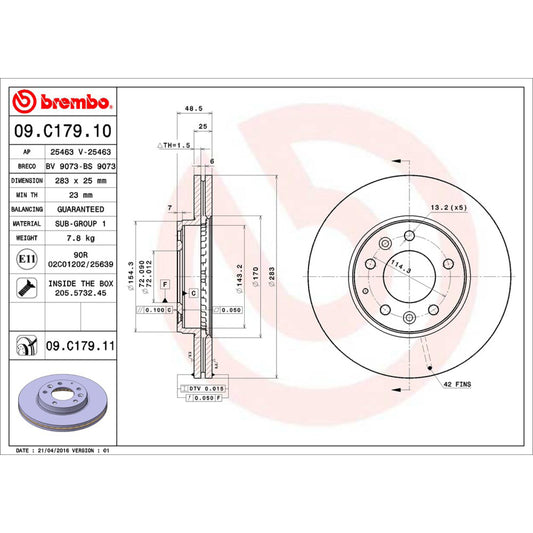 BRE-09.C179.11 - PAR DE DISCOS DE FRENO DELANTEROS PARA MAZDA 6 I 2003-2005