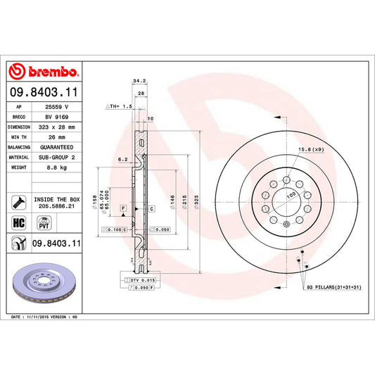 BRE-09.8403.11 - PAR DE DISCOS DE FRENO DELANTEROS PARA SEAT LEON CUPRA R 2003-2006
