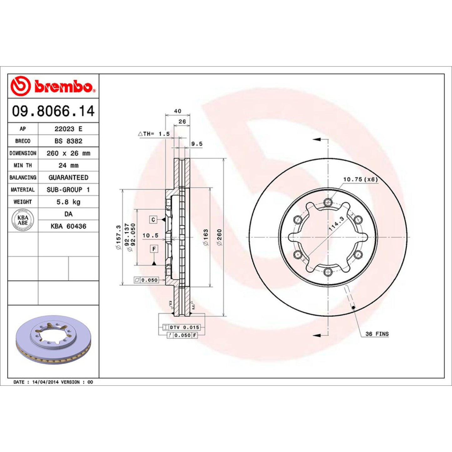 BRE-09.8066.10 - PAR DE DISCOS DE FRENO DELANTEROS PARA NISSAN FRONTIER BASE 1998-2003