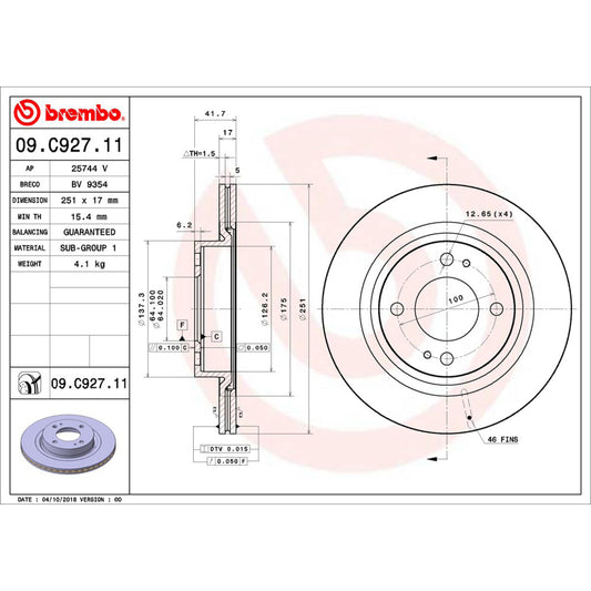 BRE-09.C927.11 - PAR DE DISCOS DE FRENO DELANTEROS PARA DODGE ATTITUDE SE 2015-2018