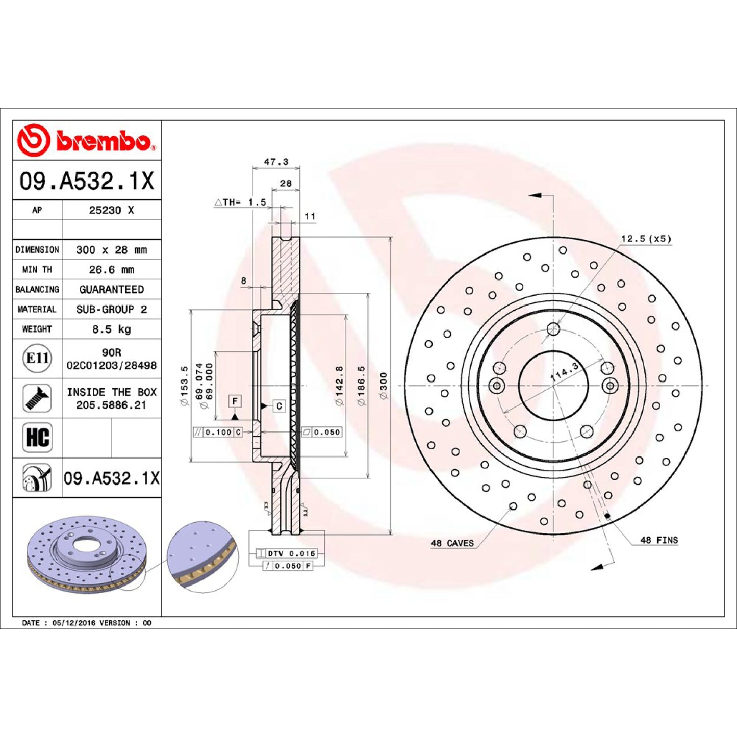 BRE-09.A532.1X - PAR DE DISCOS DE FRENO DELANTEROS PARA HYUNDAI CRETA GLS 2017-2019