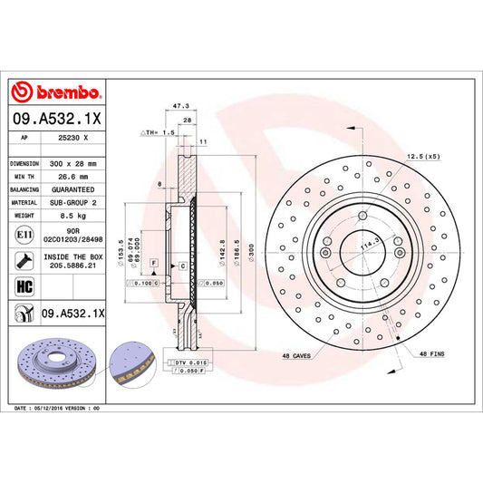 BRE-09.A532.1X - PAR DE DISCOS DE FRENO DELANTEROS PARA HYUNDAI CRETA GLS 2017-2019