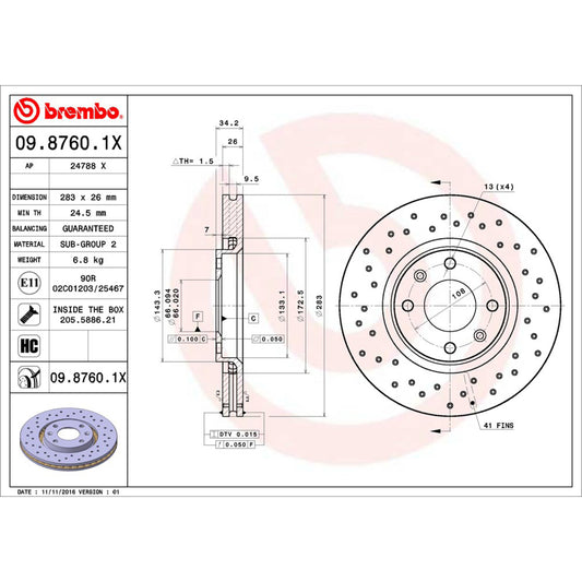 BRE-09.8760.1X - PAR DE DISCOS DE FRENO DELANTEROS PARA PEUGEOT 2008 ALLURE 2019-2019