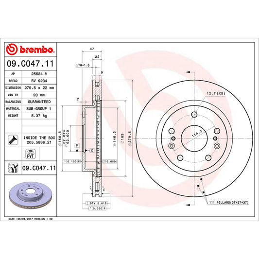 BRE-09.C047.11 - PAR DE DISCOS DE FRENO DELANTEROS PARA SUZUKI S-CROSS GL 2014-2018