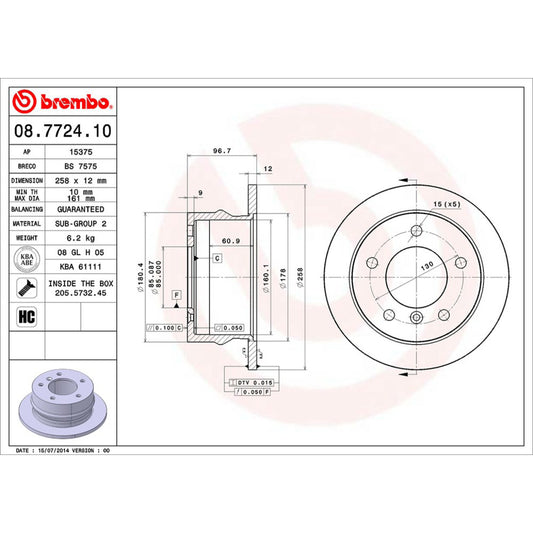 BRE-08.7724.10 - PAR DE DISCOS DE FRENO TRASEROS PARA MERCEDES-BENZ SPRINTER 316 CDI 2004-2006