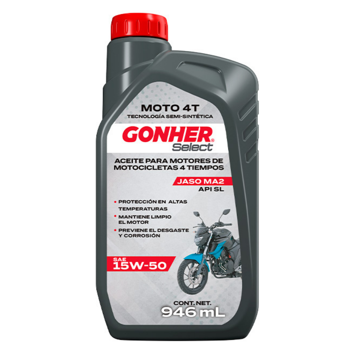 GH-1035759 - ACEITE GONHER MOTO 4T SAE 15W-50 CAJA CON 12 PIEZAS DE 946ML
