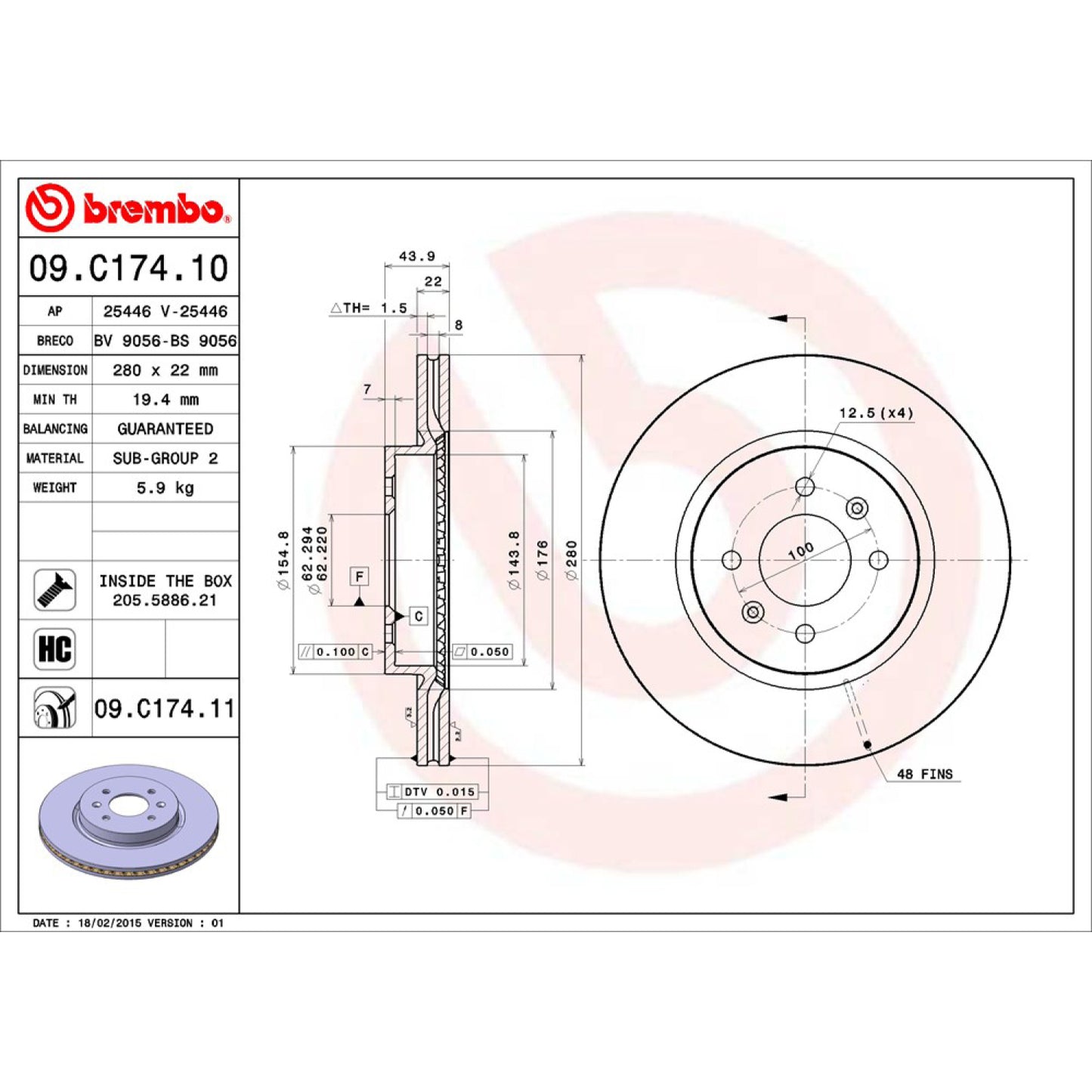 BRE-09.C174.10 - PAR DE DISCOS DE FRENO DELANTEROS PARA HYUNDAI ACCENT GL 2018-2019