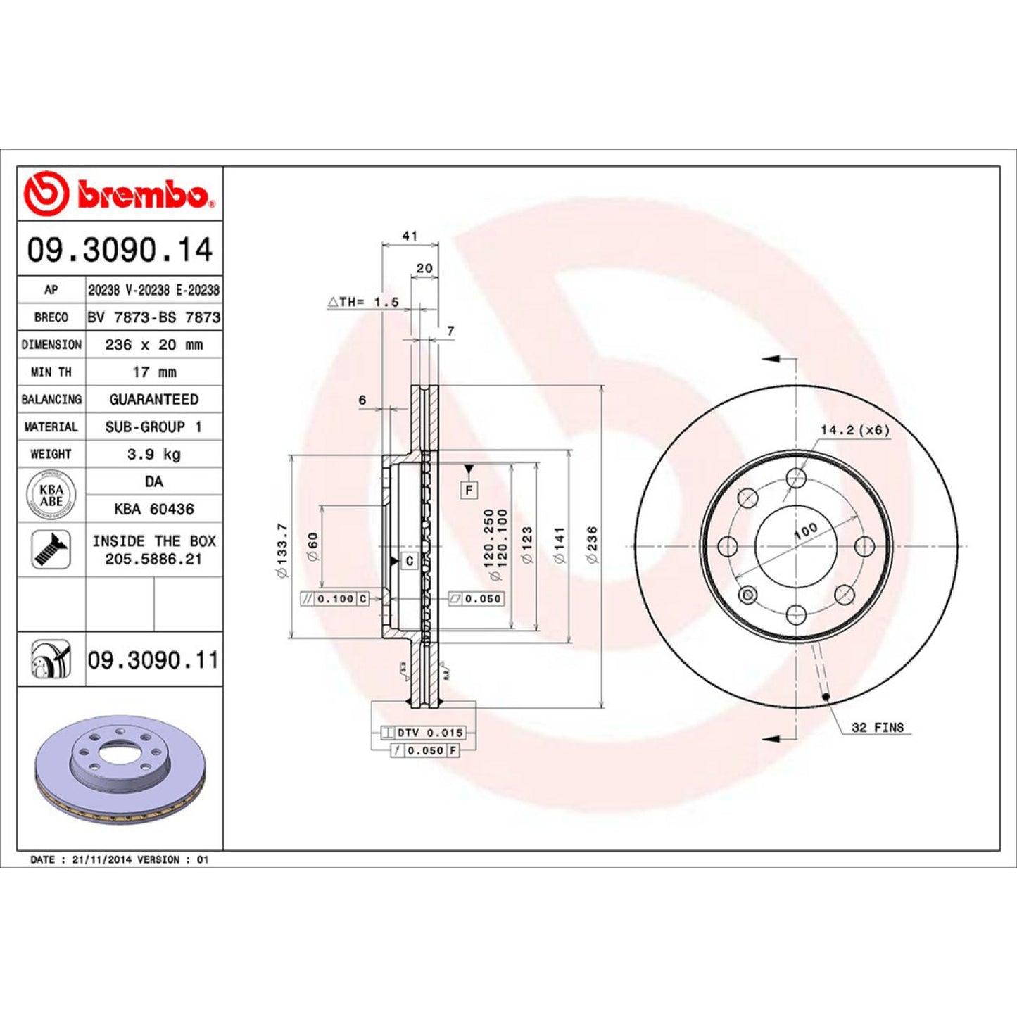 BRE-09.3090.10 - PAR DE DISCOS DE FRENO DELANTEROS PARA CHEVROLET CHEVY BASE 1998-2012
